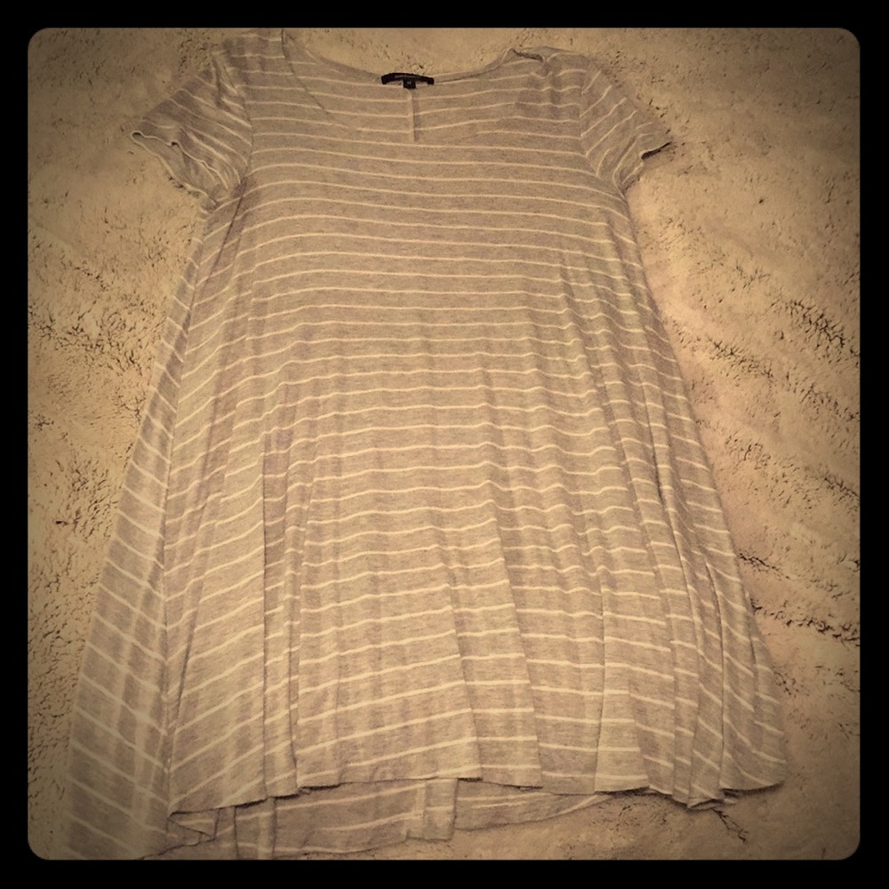 Grey dress with white stripes